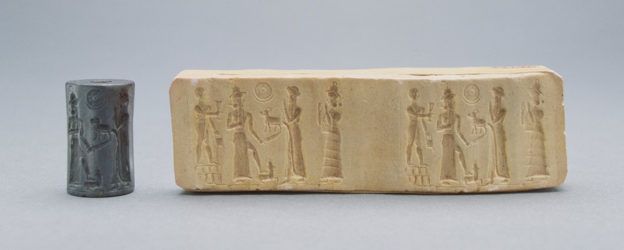 Cilinderzegel, getoond met gipsafdruk, Oud-Babylonisch, c.19e-18e BC door Unbekannt