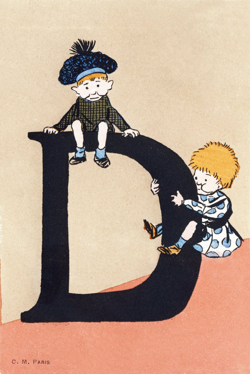 D zoals twee, afdalen - Alfabet kinderen. C. M. uitgever, Parijs. Handgeschilderde ansichtkaarten, gefrankeerd in 1904. Afmetingen: 14 x 9 cm door Unbekannt