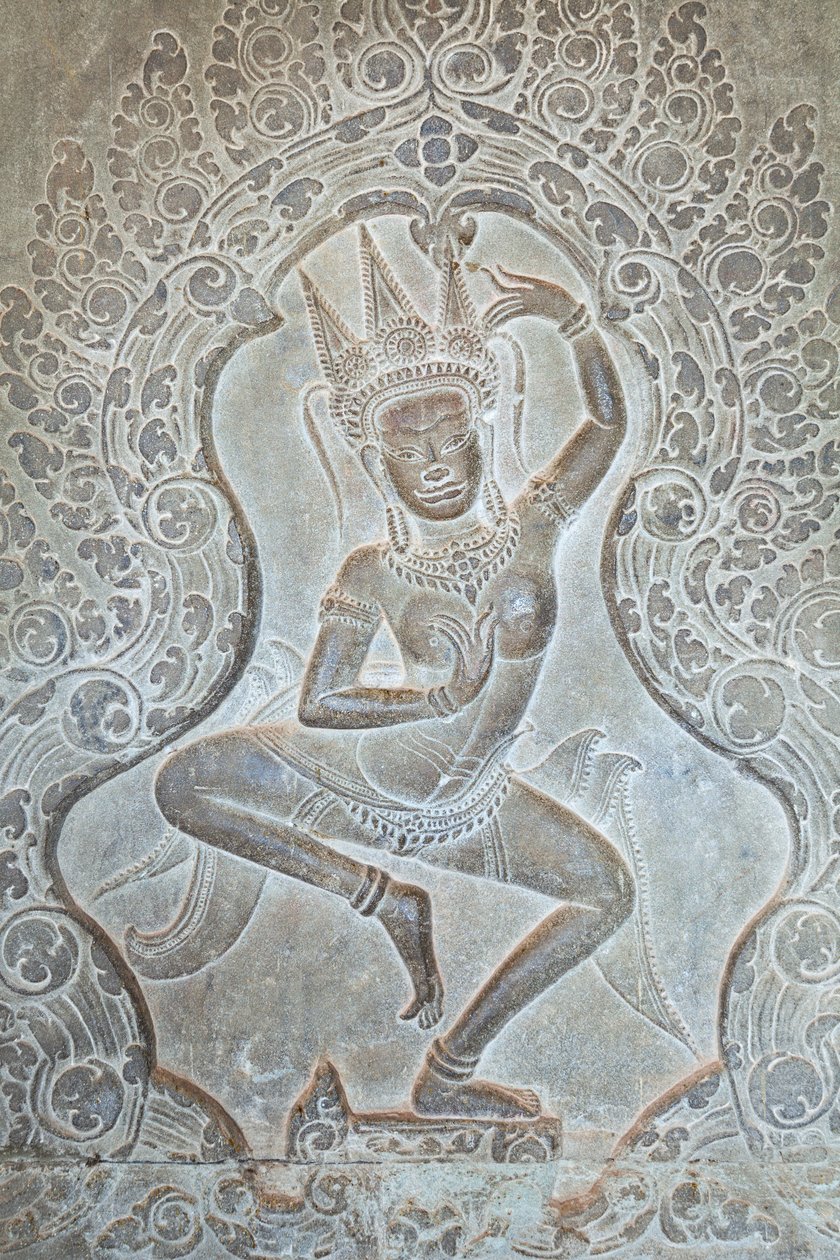 Dansende Apsara reliëf op de buitenste westelijke muur, Angkor Wat, Cambodja door Unbekannter Künstler