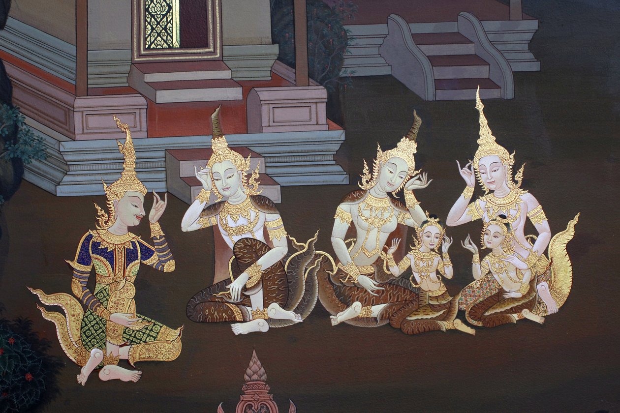 Detail van een muurschildering in de Uposatha (heiligdom) van de Buddhapadipa tempel, Wimbledon, Groot-Brittannië door Unbekannt