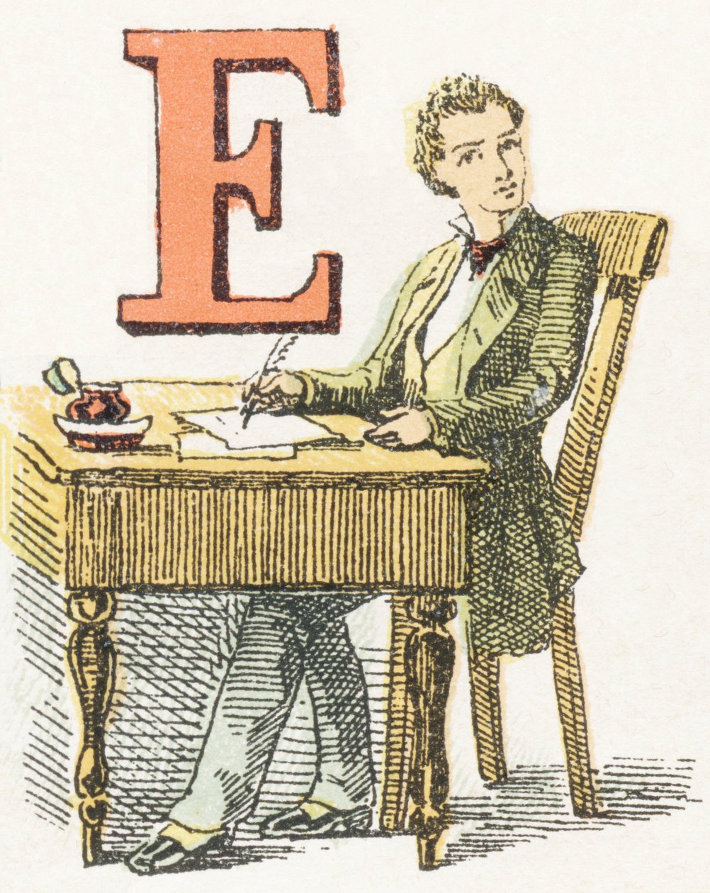 E - Schrijver - Kinderalfabet, Editions Gordinne 1920 (gravure) door Unbekannt