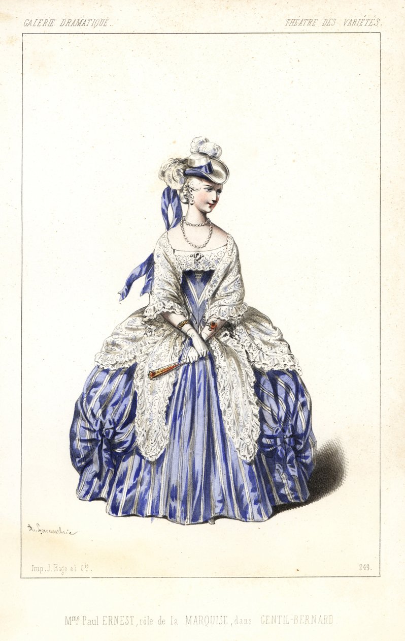 Engelse actrice Madame Paul Ernest als de Markiezin in Gentil Bernard, ou L