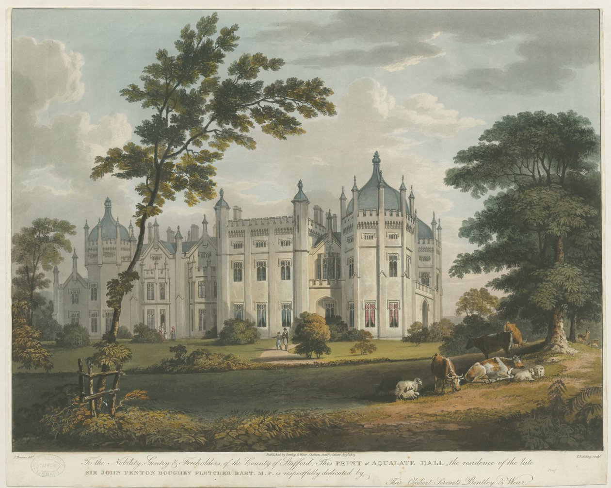 Forton - Aqualate Hall: getinte aquatint gravure, nd [ca. 1814] door Unbekannt