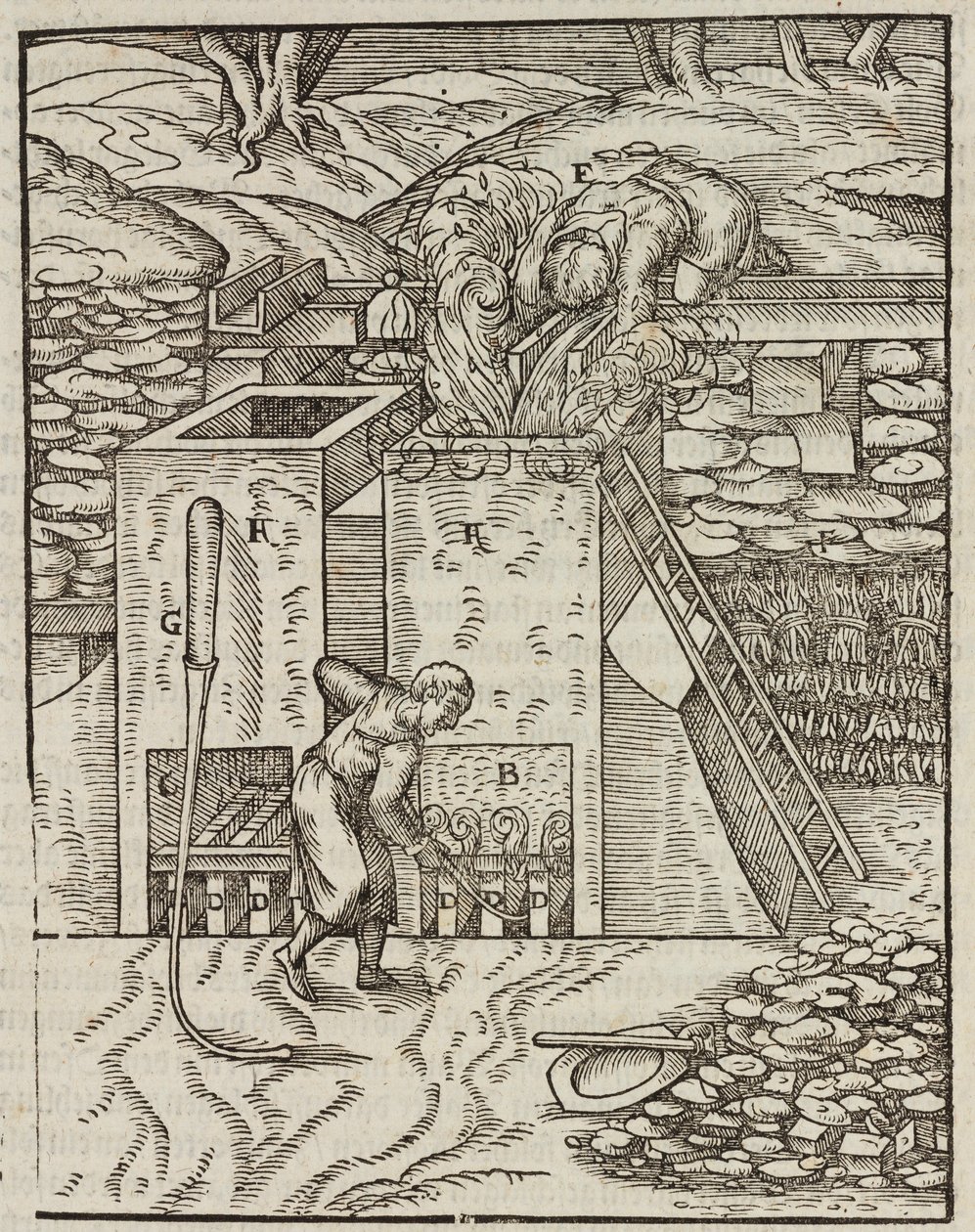 Oven voor het verwarmen van gouderts - Gravure uit Description des minerais et des principales methodes d
