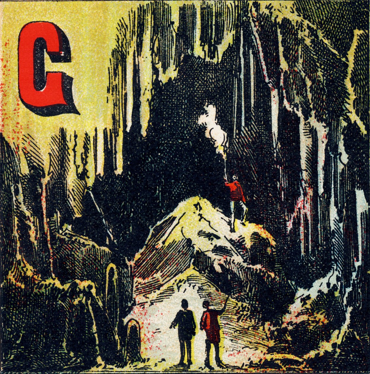 G : Grot. Soort natuurlijke grot - Gravure uit Alphabet geographique. Guerin-Muller et Cie, uitgevers, Parijs door Unbekannt