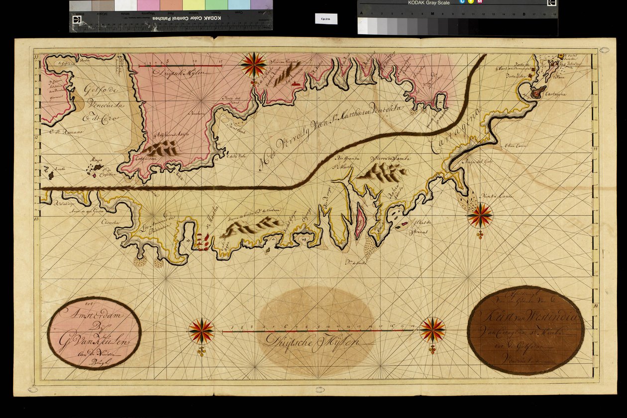 Geografische kaart: weergave van Cartagena in Colombia, gemaakt door de Nederlandse cartograaf Gerard van Keulen (1678-1726) 1709-1713. Biblioteca Angelica, Rome door Unbekannter Künstler