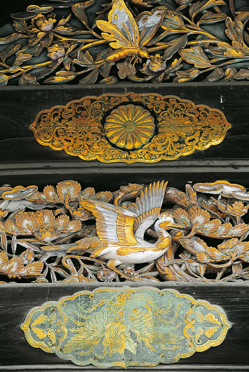 Vergulde vogels en vlinders, (detail) van Ninomaru-paleis, Nijo-kasteel, Kyoto door Benjamin Baud