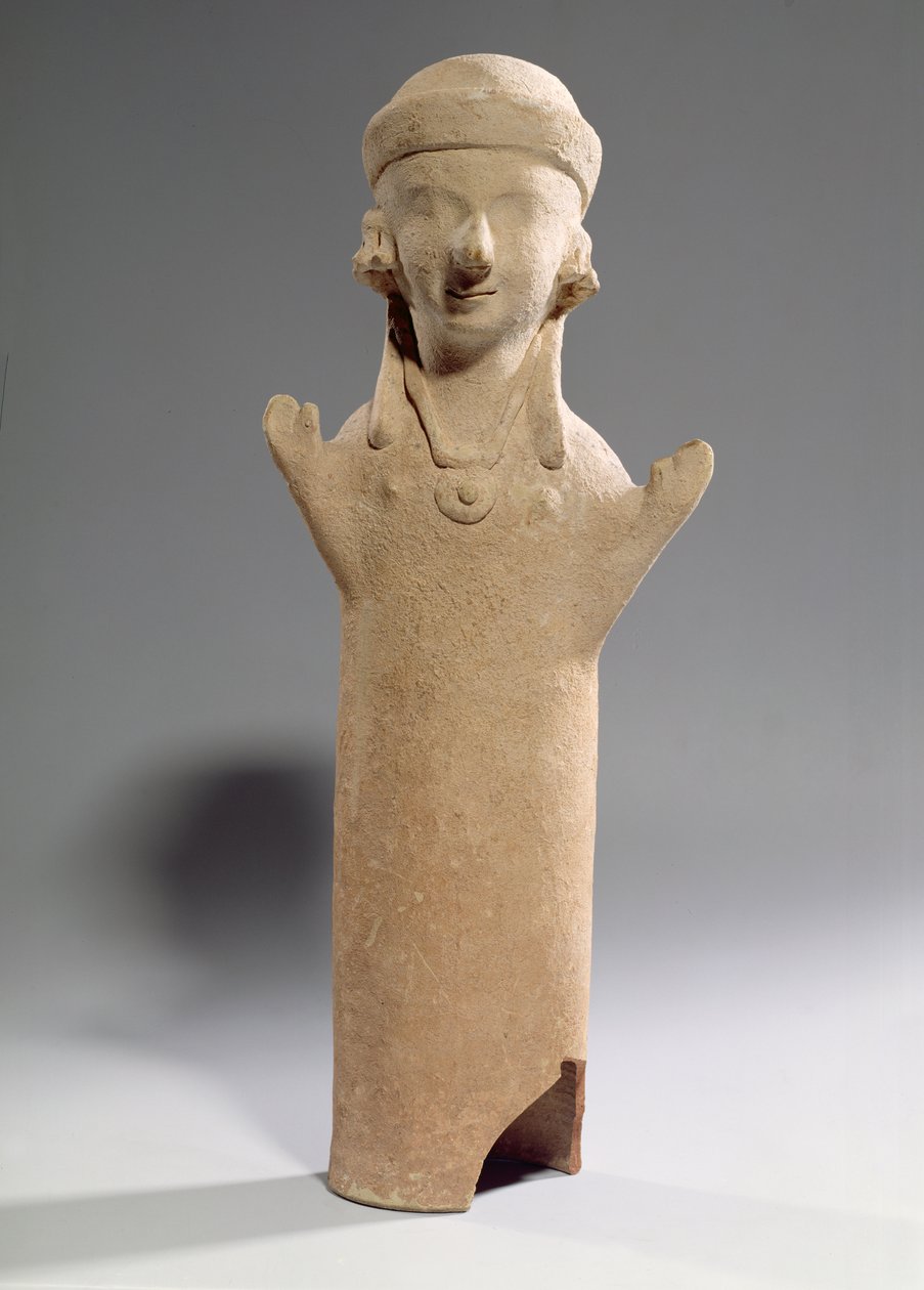 Godin of aanbidder met opgeheven armen, beeldje, c.550 v.Chr. (terracotta) door Unbekannt