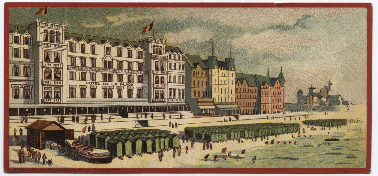 Grand hotels: buitenaanzicht van het Hotel de la Plage in Oostende, België - Kaart van een serie die de hotels van de 