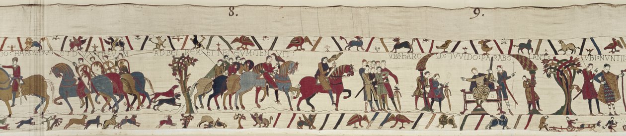 Guy van Ponthieu neemt Harold gevangen naar het kasteel van Beaurain, Bayeux Tapestry door Unbekannt