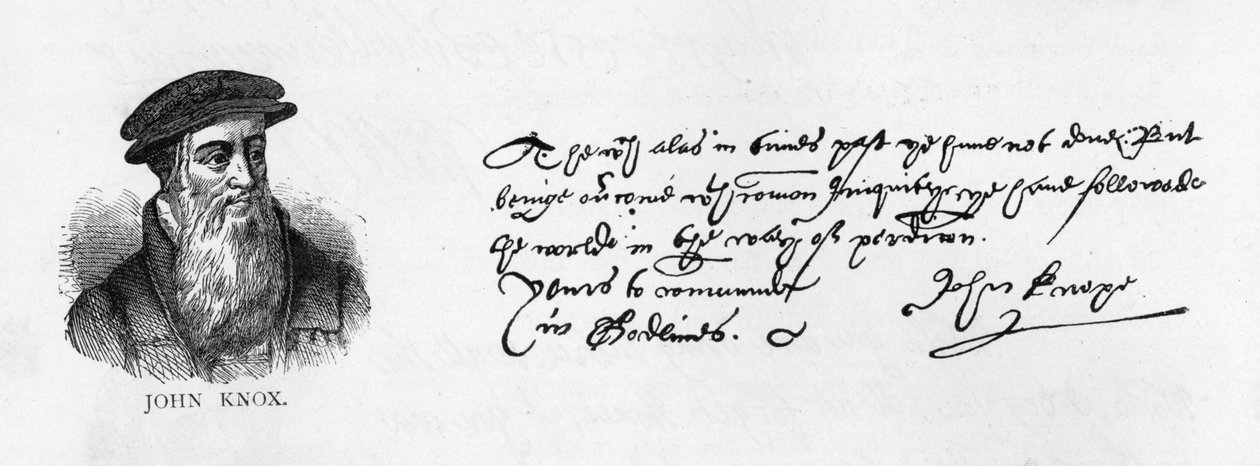 Handschrift en handtekening van John Knox uit een brief geschreven vanuit Dieppe aan William Cecil om toestemming te vragen om Engeland te bezoeken door Unbekannt