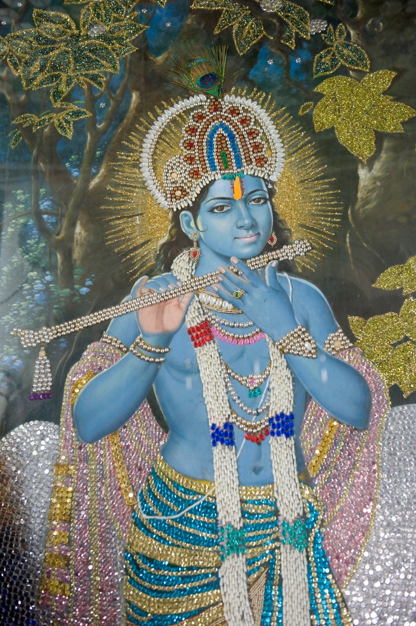 Hindoeïsme: schilderij van Heer Krishna met fluit door Unbekannt