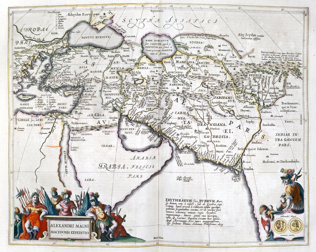 Geschiedenis. Oud-Griekenland. De reizen van Alexander de Grote. Gravure in: Le theatre du monde, atlas door G. Blaeu, Amsterdam door Unbekannter Künstler