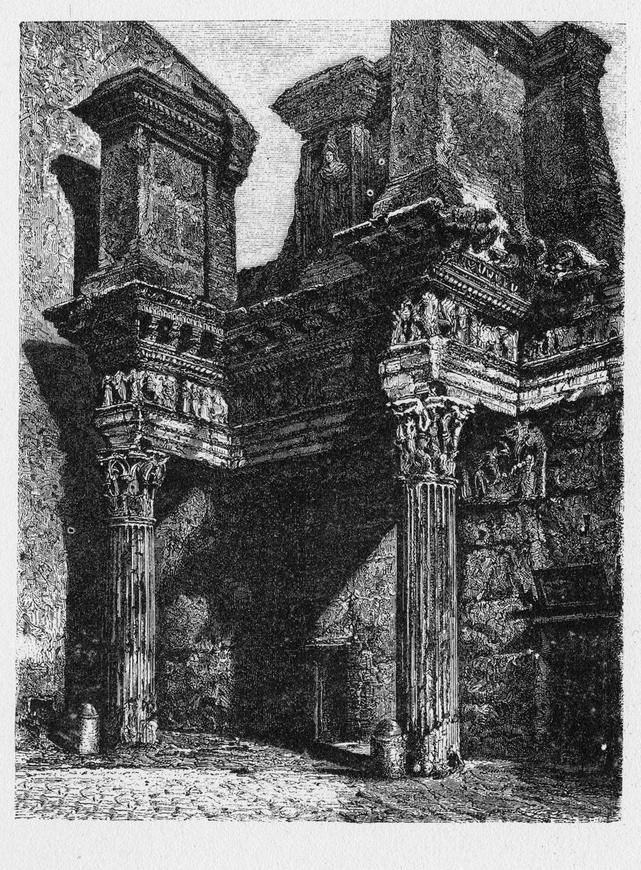 Geschiedenis van het oude Rome. Forum van Nerva is een oude structuur in Rome, Italië, chronologisch de een-na-laatste van de keizerlijke fora gebouwd. door Unbekannt