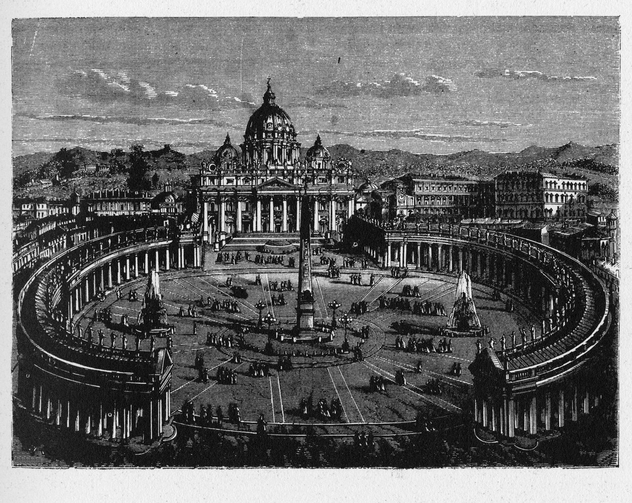 Geschiedenis van het oude Rome. Het Sint-Pietersplein is een enorm plein direct voor de Sint-Pietersbasiliek in Vaticaanstad, de pauselijke enclave omringd door Rome, direct ten westen van de wijk Borgo. door Unbekannt