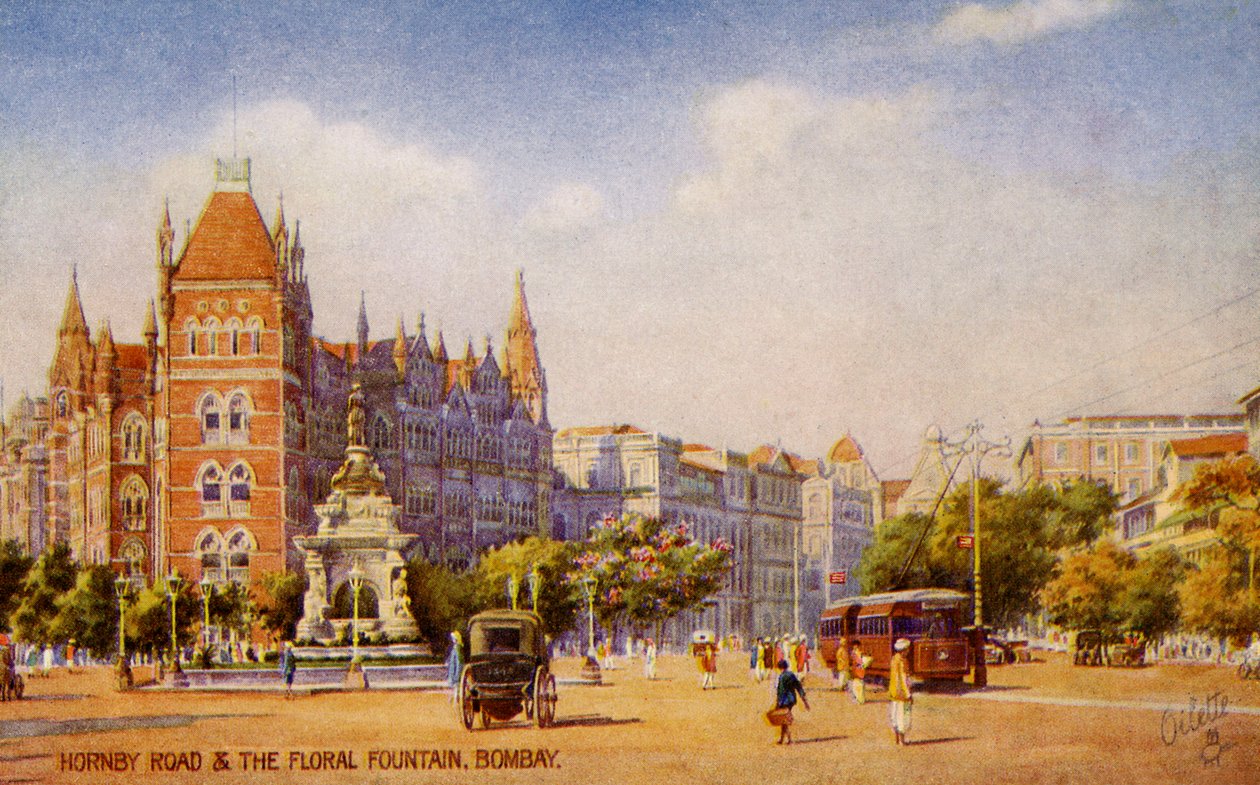 Hornby Road en de Bloemenfontein, Mumbai (Bombay) door Unbekannter Künstler
