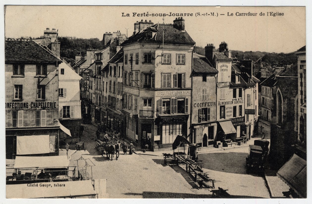 Ile de France, Seine et Marne (77), Ferte-sous-Jouarre: het kruispunt van de Kerk - Ansichtkaart eind 19e-begin 20e eeuw door Unknown
