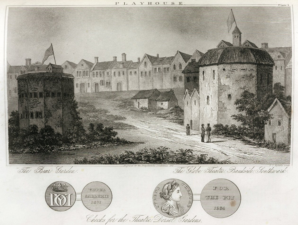 De tuin met beren en het Globe Theater aan de kades van Londen door Unbekannt