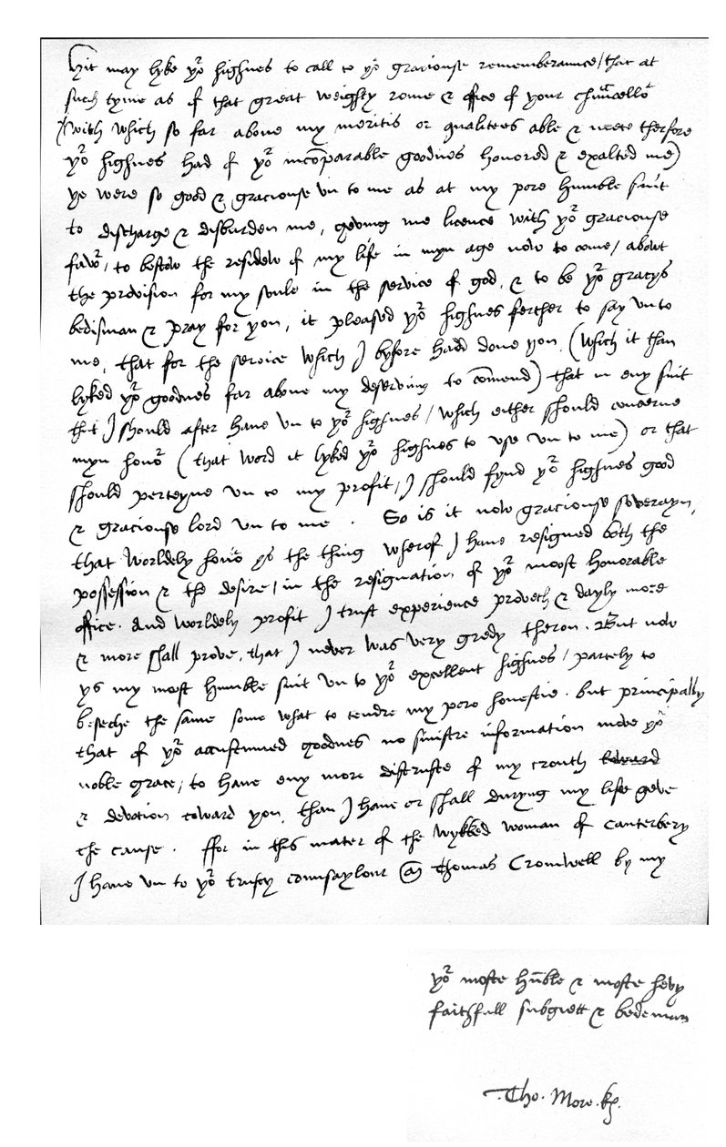 Brief van Thomas More aan koning Hendrik VIII, geschreven in zijn huis in Chelcith (Chelsea), 5 maart door Unbekannt