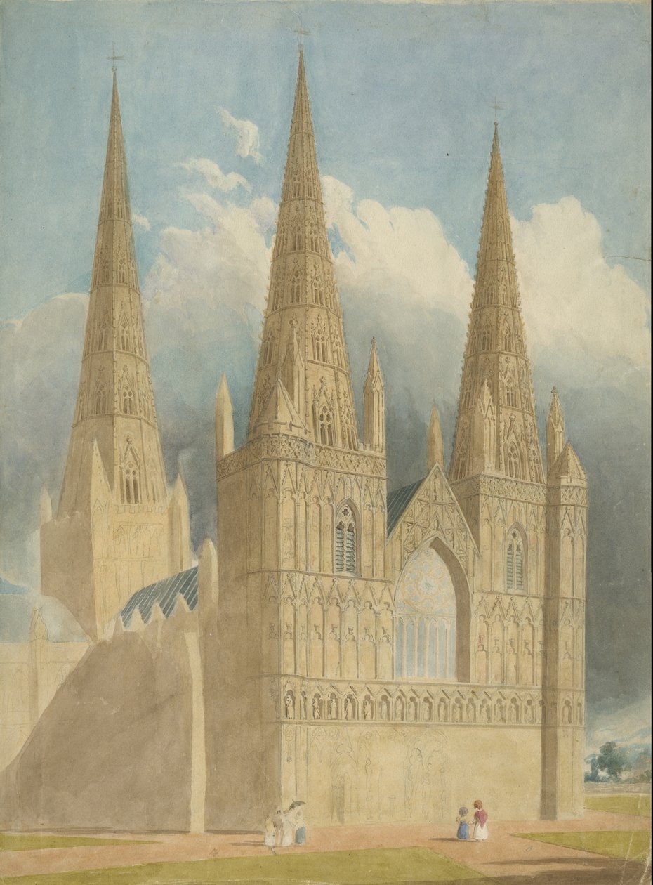 Lichfield Kathedraal - Westfront: aquarel, nd [ca. 1840] door Unbekannt