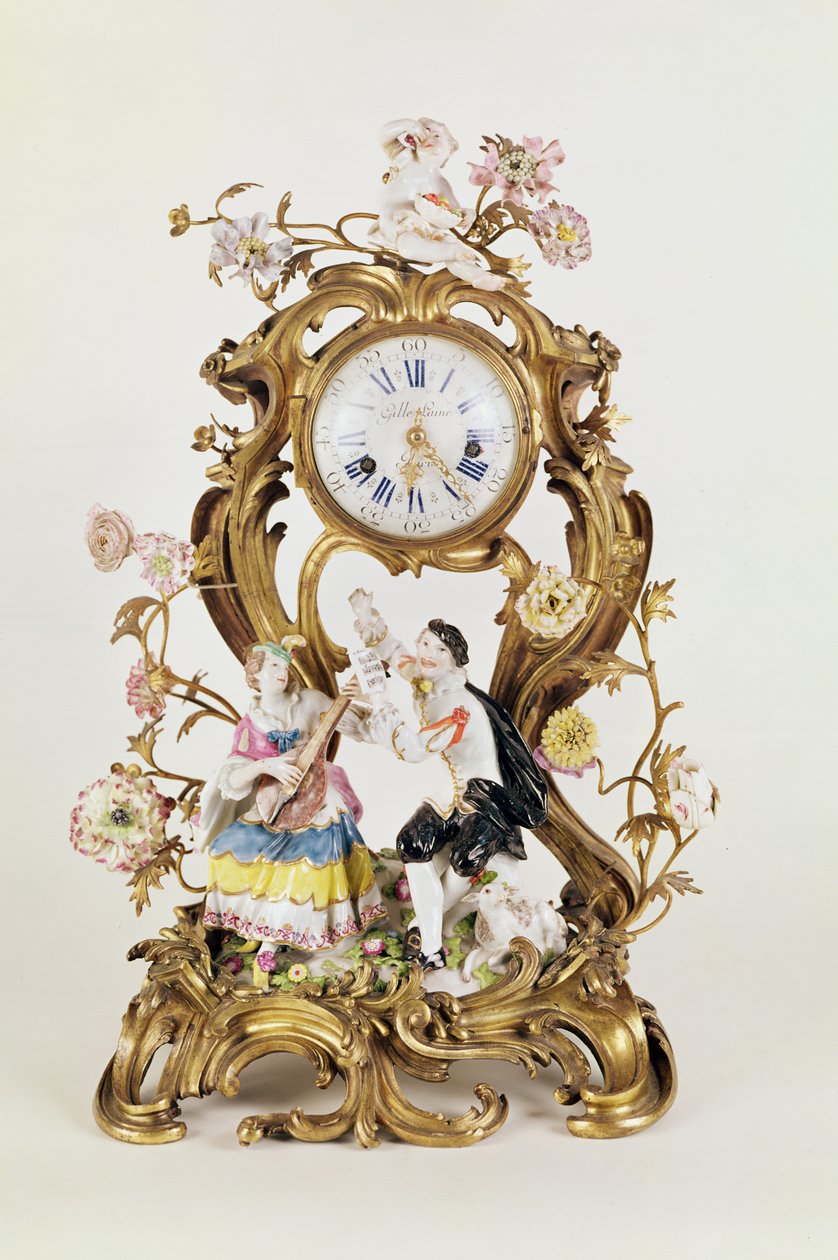 Louis XV verguld bronzen en porseleinen klok, met Meissen figuren door Unbekannt