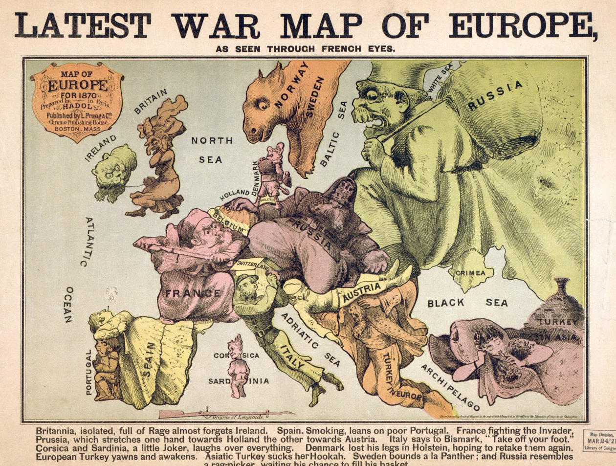 Kaart van Europa die de rivaliserende supermachten karakteriseert door Unbekannter Künstler