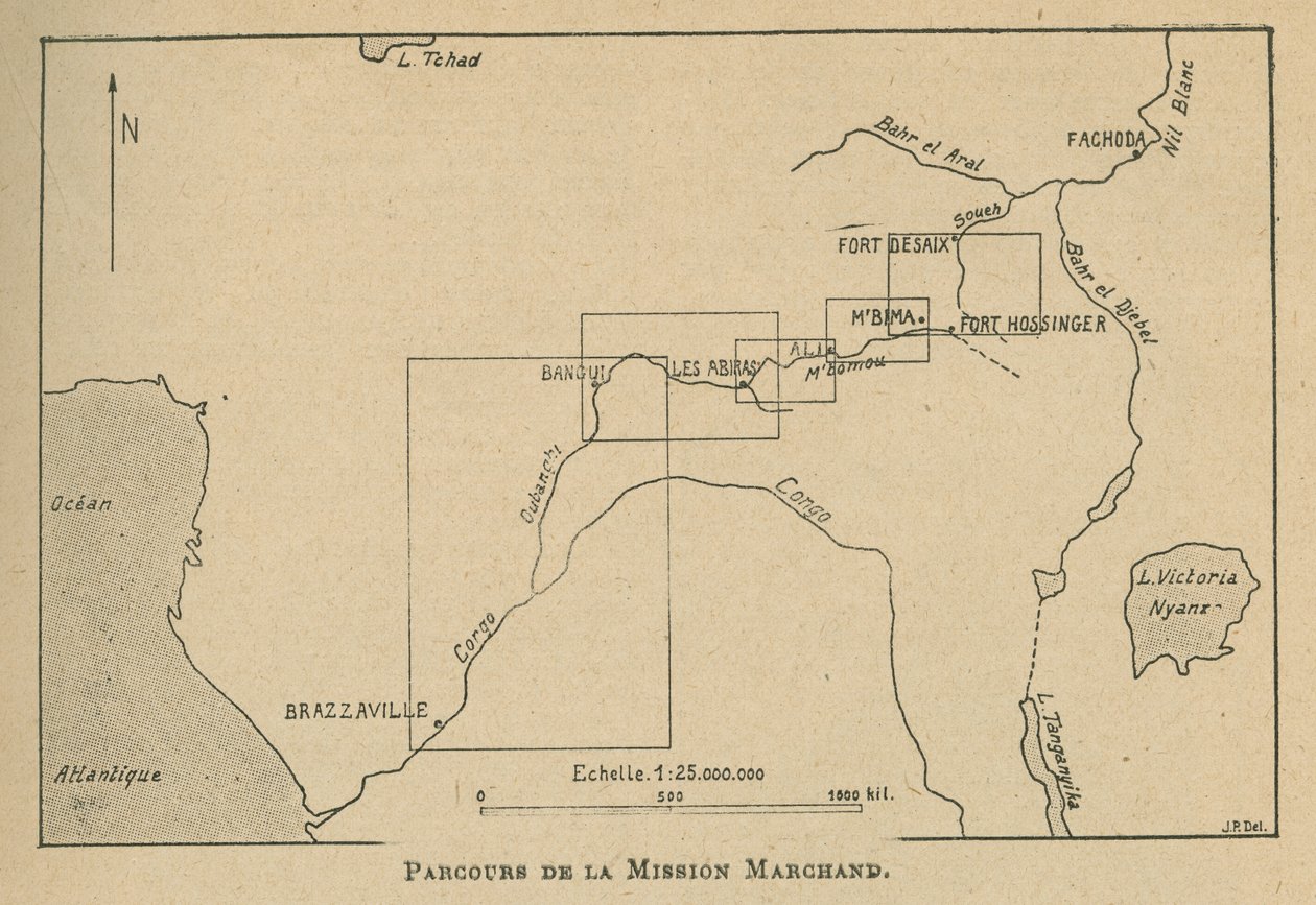 Kaart met de route van de Marchand-missie in 1898 door Unbekannt
