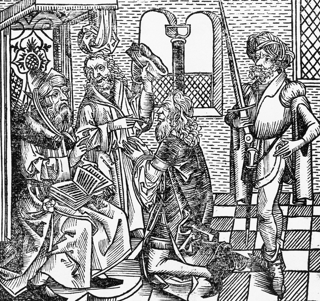 Mohammed aan het hof, Duitse houtsnede, uit Neurenberg Kroniek (Liber Chronicarum) door Hartmann Schedel door William M. Timlin