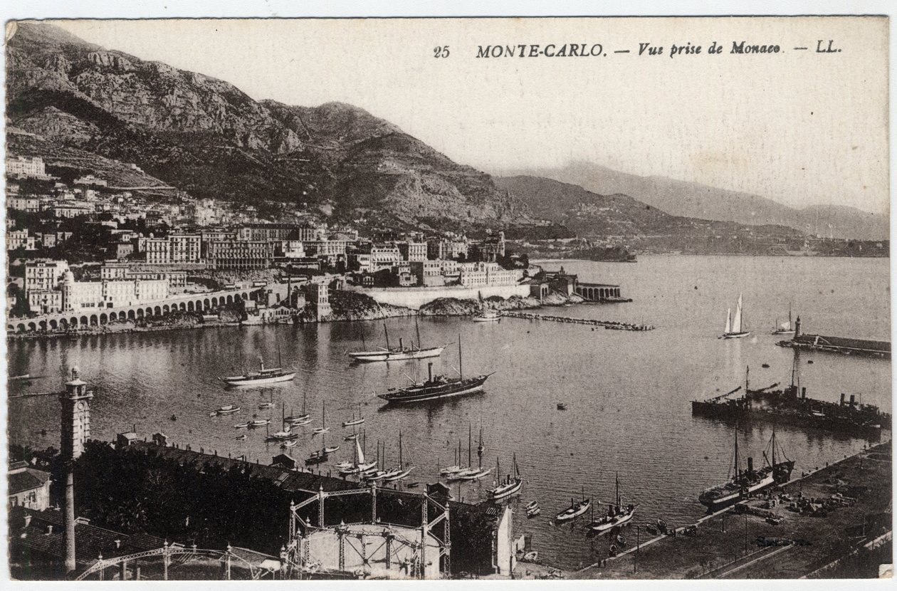 Monte Carlo (Monte-Carlo): Uitzicht op de stad genomen vanuit Monaco - Ansichtkaart eind 19e-20e eeuw door William M. Timlin