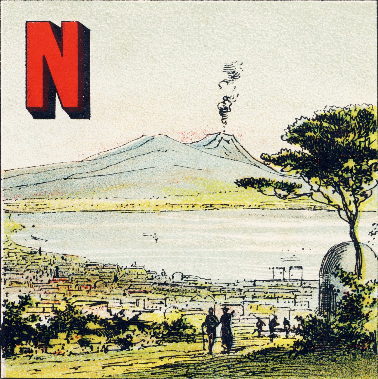 N - Napels. Prachtige stad, gelegen in het zuiden van Italië - Gravure uit Alphabet geographique, Guerin-Muller et Cie, Parijs door Unbekannt