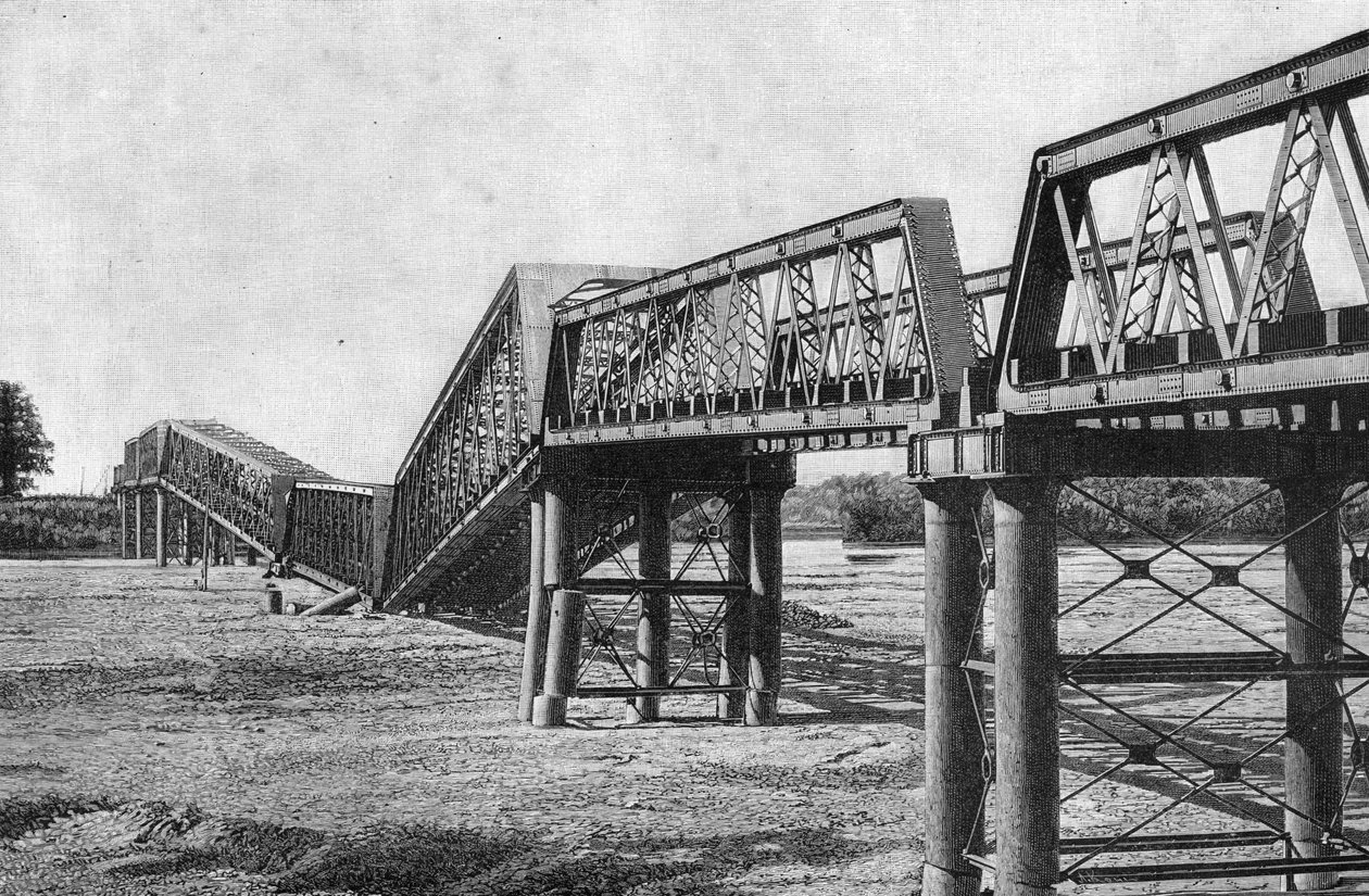 Nagara Gawa-spoorbrug na de aardbeving in Japan op 23 oktober door Unbekannt
