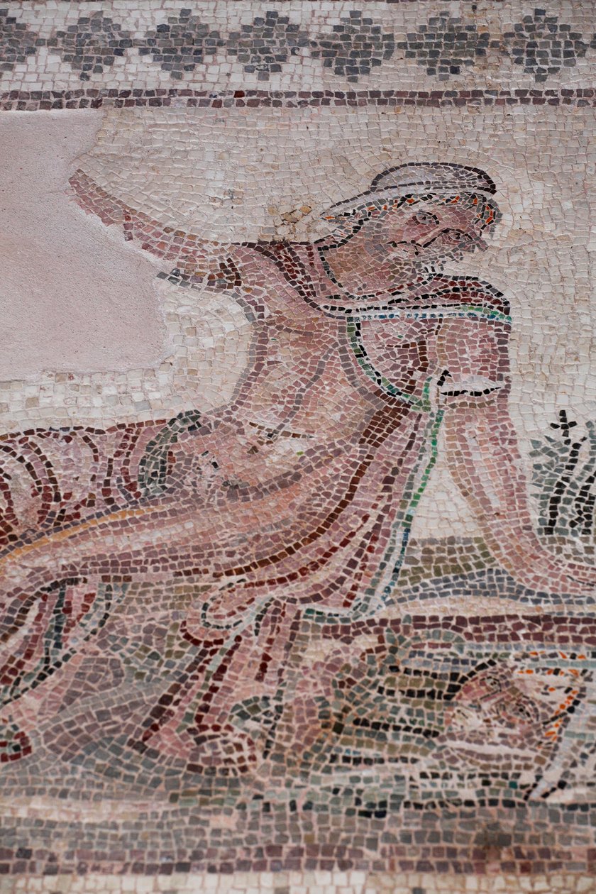 Narcissus kijkt naar zijn reflectie in een waterpoel - Paphos mozaïeken, Huis van Dionysos - Eind 2e eeuw na Christus - Cyprus - Contemplatie van Narcissus boven een bassin - Mozaïeken van Paphos, Huis van Dionysos - Eind 2e eeuw na Christus - UNESCO-site, door William M. Timlin