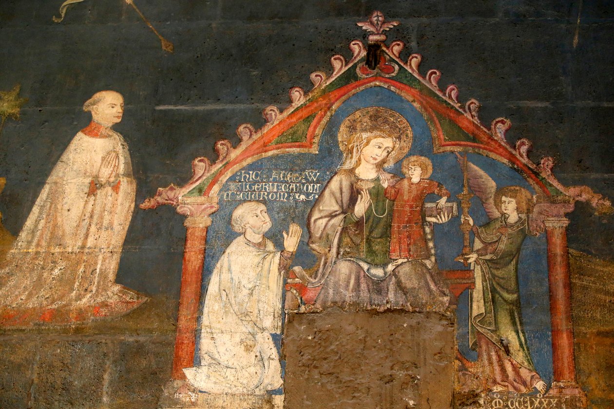 Notre Dame de Clermont kathedraal, Clermont-Ferrand, Frankrijk, St. Joris kapel (laat 13e eeuw), Fresco (detail) door Unbekannt