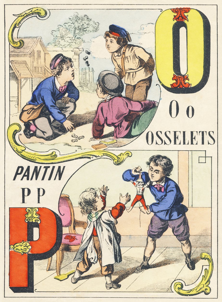 O P: osselets, pantin - Spelletjes Alfabet, c.1890 door Unbekannt
