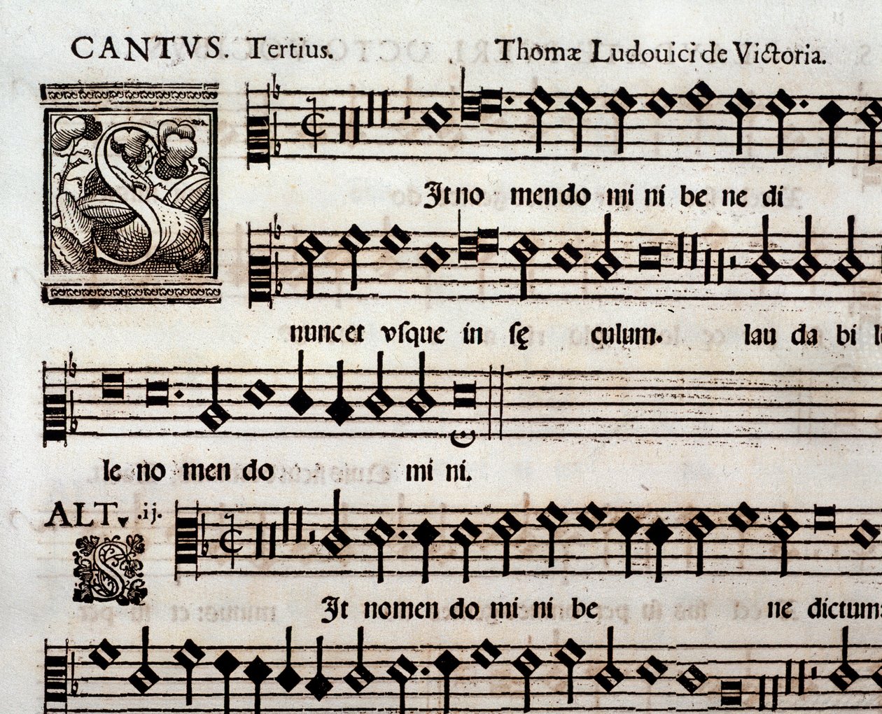 Pagina van muziekpartituur van In nomen domini psalm door Tomas Luis de Victoria door Unbekannter Künstler