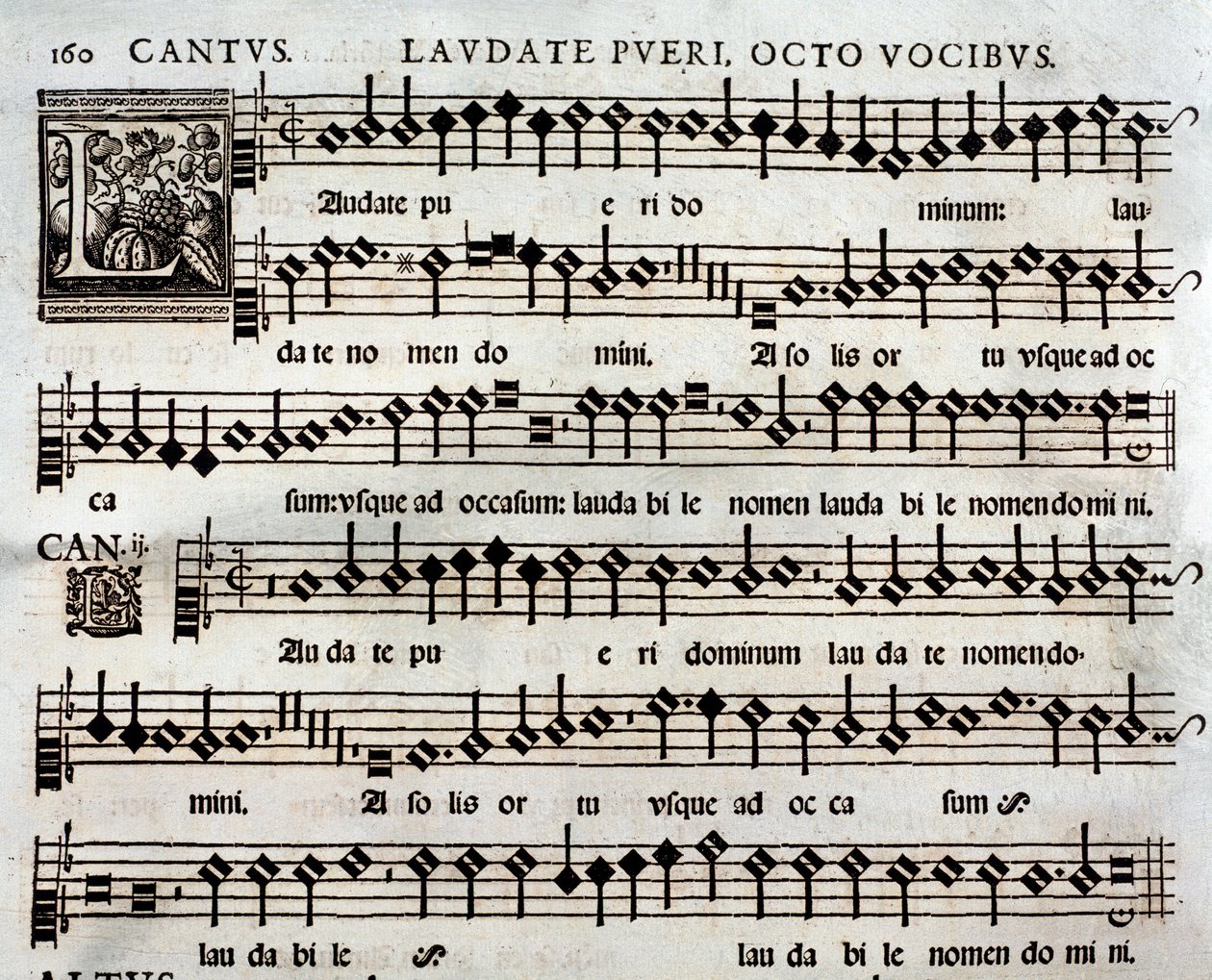Pagina van de partituur van Laudate pueri psalm met 8 stemmen door Tomas Luis de Victoria door Unbekannter Künstler