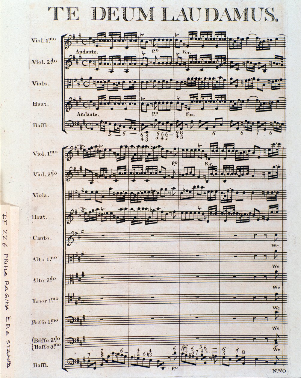 Pagina van muzikale partituur van Te deum door G F Handel door Unbekannter Künstler
