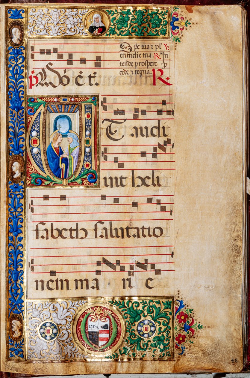 Piccolomini Bibliotheek: koorboek, cod. 14.P., ff. 46r met Maria en St. Elizabeth door Unbekannter Künstler