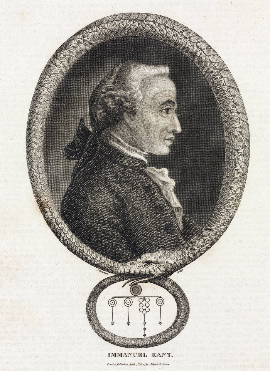 Portret van de filosoof Emmanuel Kant (1724-1804), in een kader gevormd door een slang die in zijn staart bijt door Unbekannt