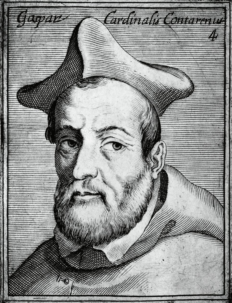 Portret van Gasparo Contarini, Italiaanse kardinaal en bisschop, gravure uit Illustrissimorum, omnique virtutis, et scientiarum laude praestantissimoru virorum icones, door Claudius Pernetus door William M. Timlin
