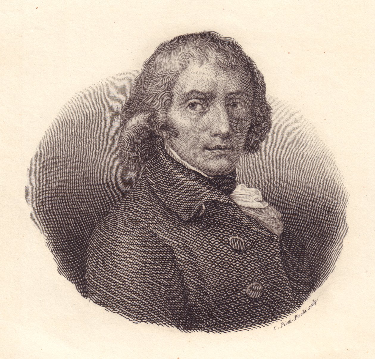 Portret van Italiaanse dichter Giuseppe Parini (1729-1799), kopergravure door Piotti naar tekening door Andrea Appiani door William M. Timlin