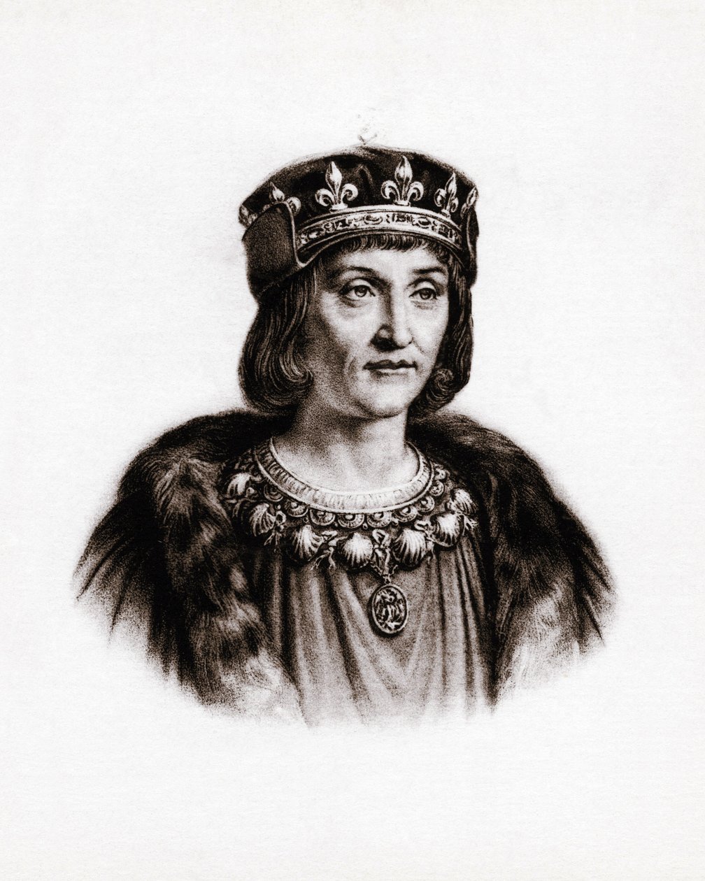 Portret van Lodewijk XII (1462-1515), koning van Frankrijk. Gravure door Unbekannter Künstler