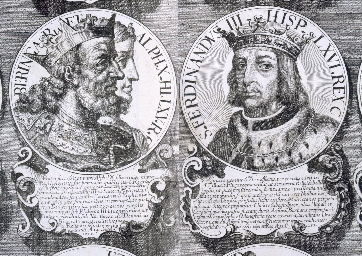 Portretten van Berengaria van Castilië en Ferdinand III van Castilië (litho) door Unbekannt