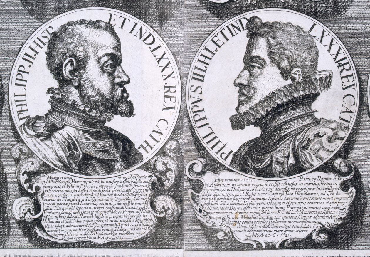 Portretten van Philip II en Philip III van Spanje (litho) door Unbekannt