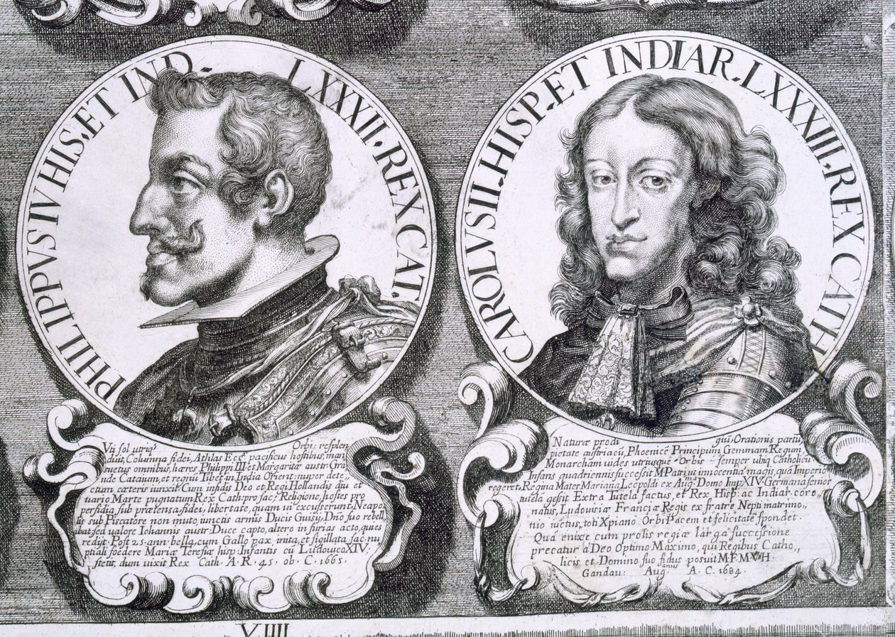 Portretten van Philip IV en Charles II (litho) door Unbekannt