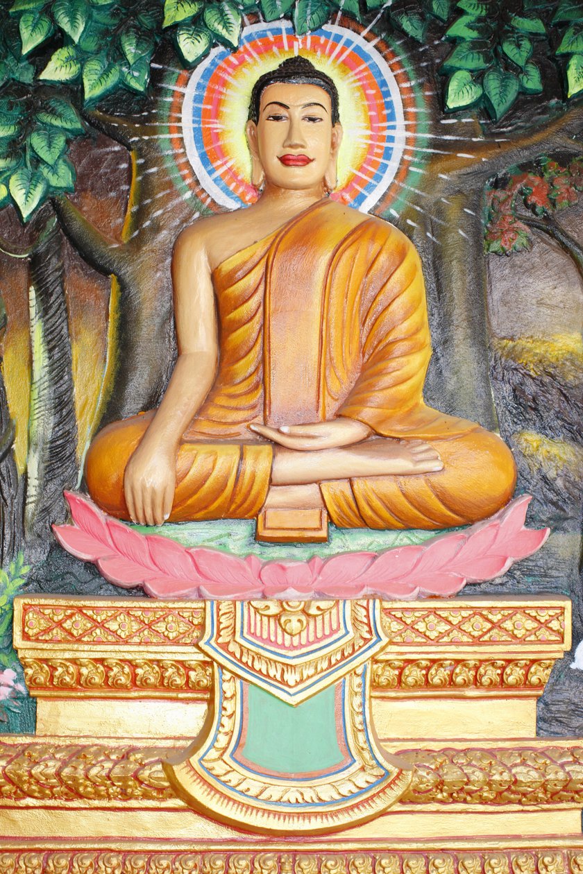 Preah Prom Rath-klooster, Leven van de Boeddha, Meditatie op een lotus, De Boeddha in aarde-aanrakende positie, Siem Reap, Cambodja door Unbekannt