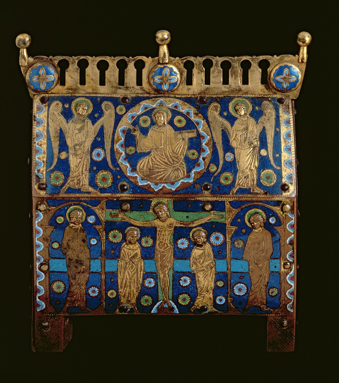Reliekschrijn, versierd met emailleplaten die de Kruisiging en de Apotheose van Christus afbeelden, Frans, gemaakt in Limoges door Unbekannt