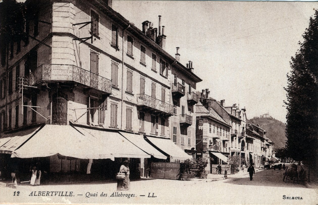 Rhone Alpes, Savoie (73), Albertville: uitzicht op de Quai des Allobroges - Ansichtkaart eind 19e-20e eeuw door William M. Timlin