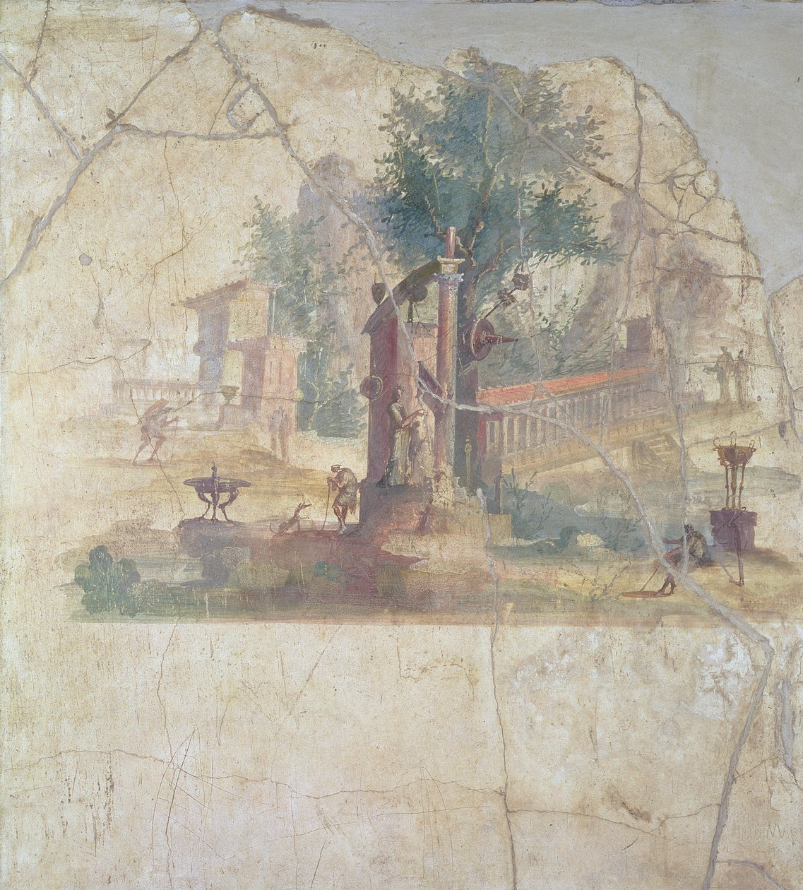 Sacro-idyllisch Landschap, van de Villa van Agrippa in Boscoreale, eeuw na Christus door Unbekannt