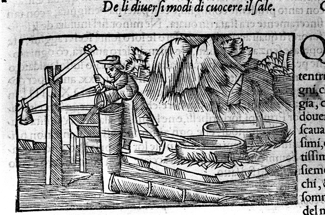 Zoutproductie: koken. Gravure door Olaus Magnus (1490 - 1557), Zweedse geestelijke en geograaf, 